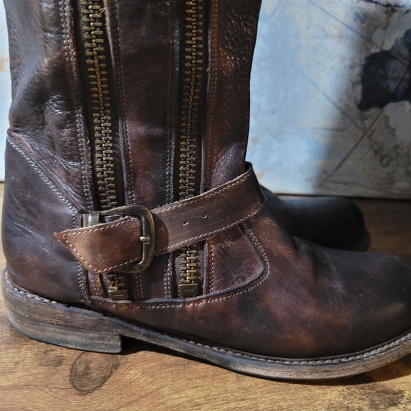 Bed Stu Stunning Distressed Brown Leather Tall Boots with Zippers And Buckle - Picture 9 of 16